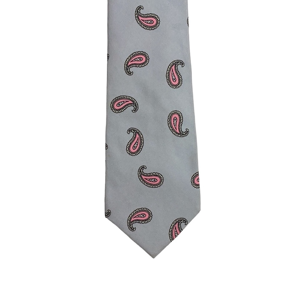 Ralph Lauren Polo Silver Light Grey Pink Paisley Hand Made Neck Tie NWT